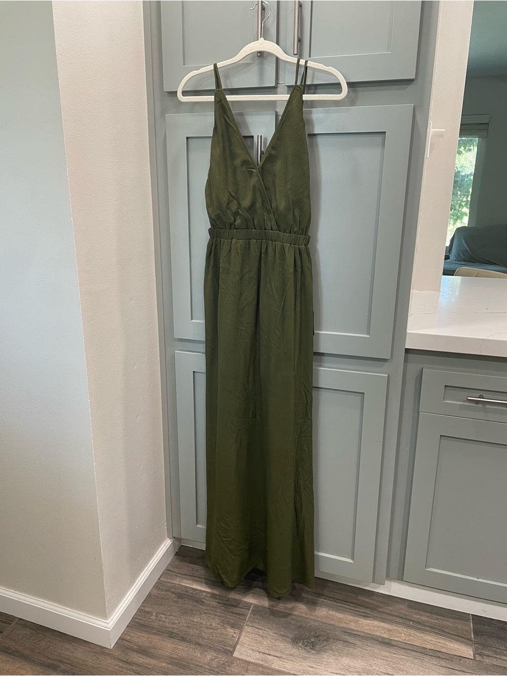 Lulu's Olive Green V-Neck Spaghetti Strap Maxi Dress